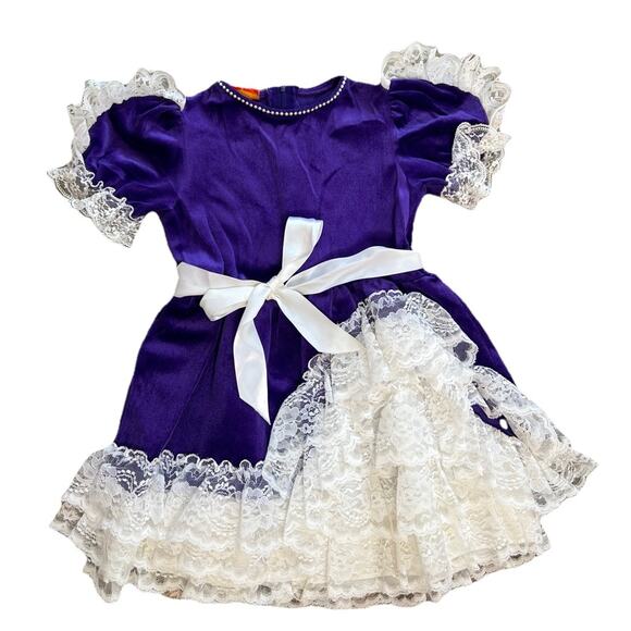 Vintage Classmate Fashions Velvet Purple Dress Ruffles Retro Kids Size 6